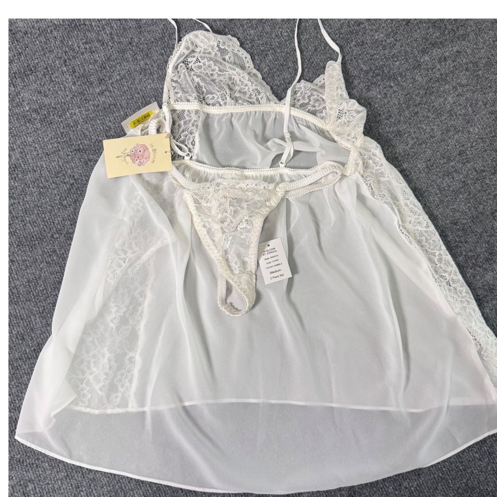 In Bloom by Jonquil White Lace Babydoll and Thong Set Medium NEW